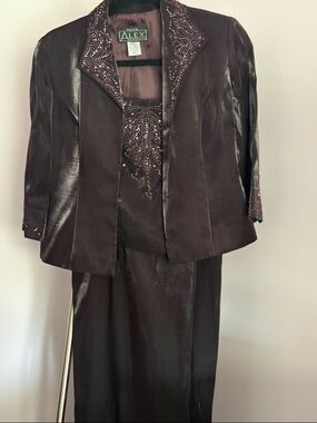 Alex Evenings Plum Beaded Evening Jacket & Gown Set